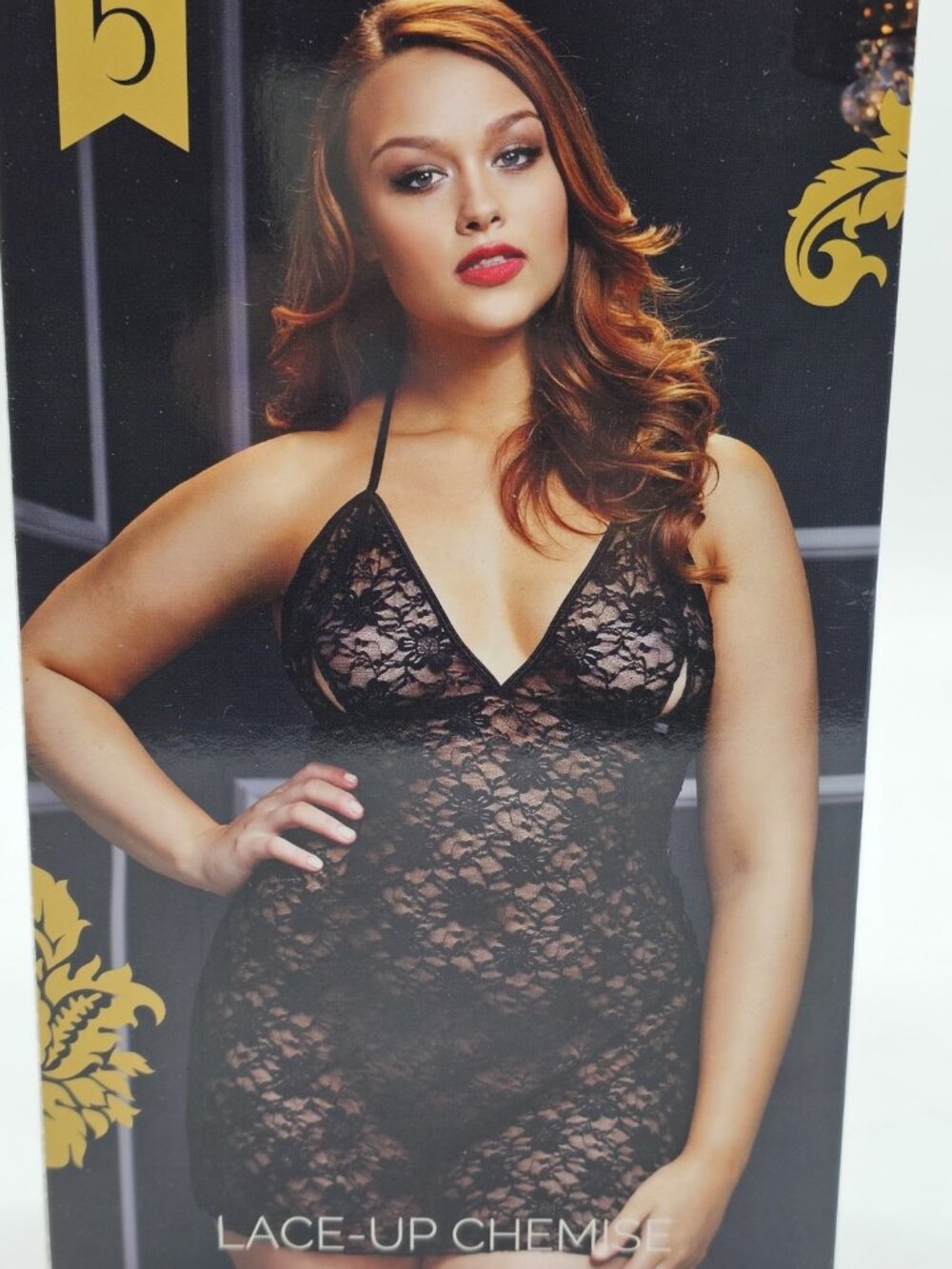Baci Lingerie Women's Queen Size 14-18 Black Sexy Sheer Lace-Up Chemise
